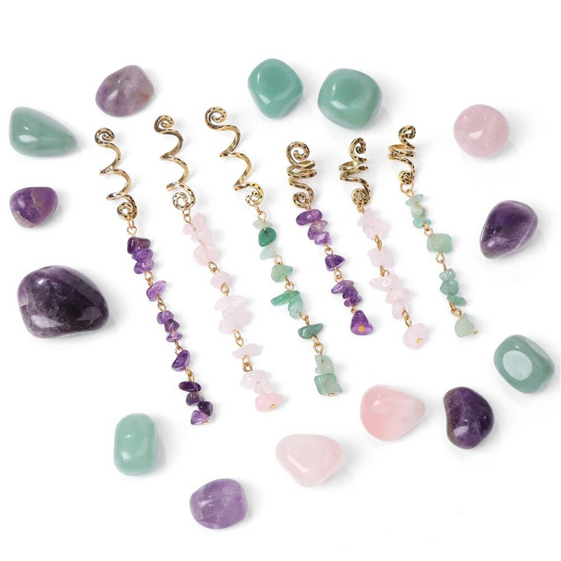 Naturaalsest kivist ripatsiga aksessuaarid naistele Tüdrukutele Traadiga mähitud juuksekeerud Spiraalsed juuksemansetite klambrid Peakatted Rastalukk