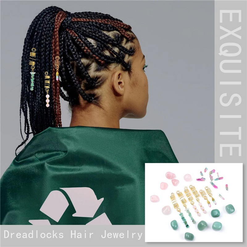 Naturaalsest kivist ripatsiga aksessuaarid naistele Tüdrukutele Traadiga mähitud juuksekeerud Spiraalsed juuksemansetite klambrid Peakatted Rastalukk