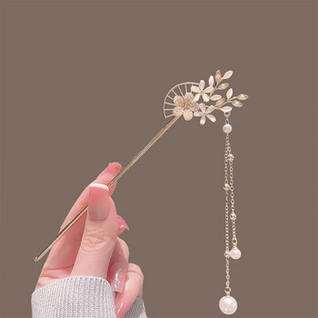 Класическа пръчка за коса Peach-blossomhair Пръчици за хранене Позлатени зъбци Фиби за коса с повдигнат шиньон за жени Китайски ханфу аксесоари за коса