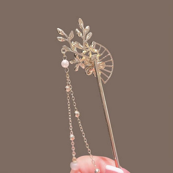 Класическа пръчка за коса Peach-blossomhair Пръчици за хранене Позлатени зъбци Фиби за коса с повдигнат шиньон за жени Китайски ханфу аксесоари за коса