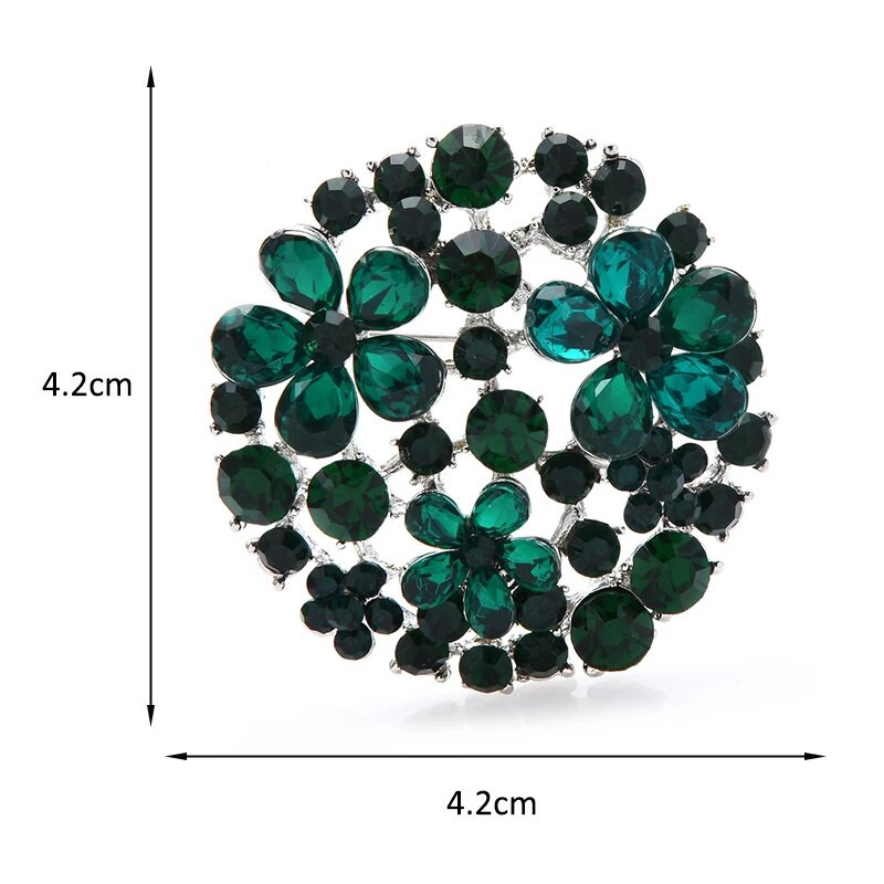 Wuli&baby Kalnų krištolas apvalios gėlių sagės moterims Žalia violetinė gėlių vakarėlis biuro sagės smeigtuko dovanos