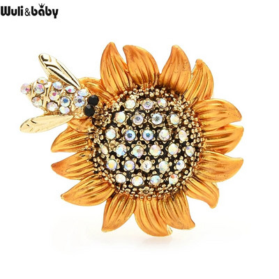 Καρφίτσες Wuli&baby Rhinestone Bee And Sunflower Booches Γυναικεία Γυναικεία 3χρωμα Flower Party με σμάλτο Casual Δώρα καρφίτσας