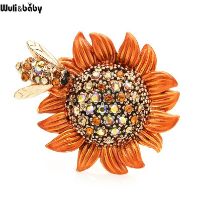 Wuli&baby Rhinestone bišu un saulespuķu saktas sievietēm Sieviešu 3 krāsu emaljas ziedu ballītei ikdienas saktas piespraudes dāvanas