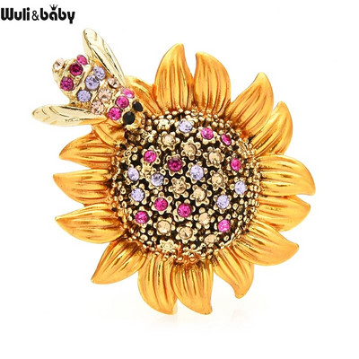 Wuli&baby Rhinestone bišu un saulespuķu saktas sievietēm Sieviešu 3 krāsu emaljas ziedu ballītei ikdienas saktas piespraudes dāvanas