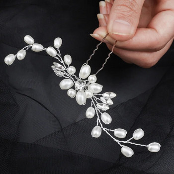 Корейски перлени кристали Фиби за коса Лоза Бяло цвете Сватбена булчинска шапка Гребен за коса Лента за глава Ретро чар Шапки Бижута