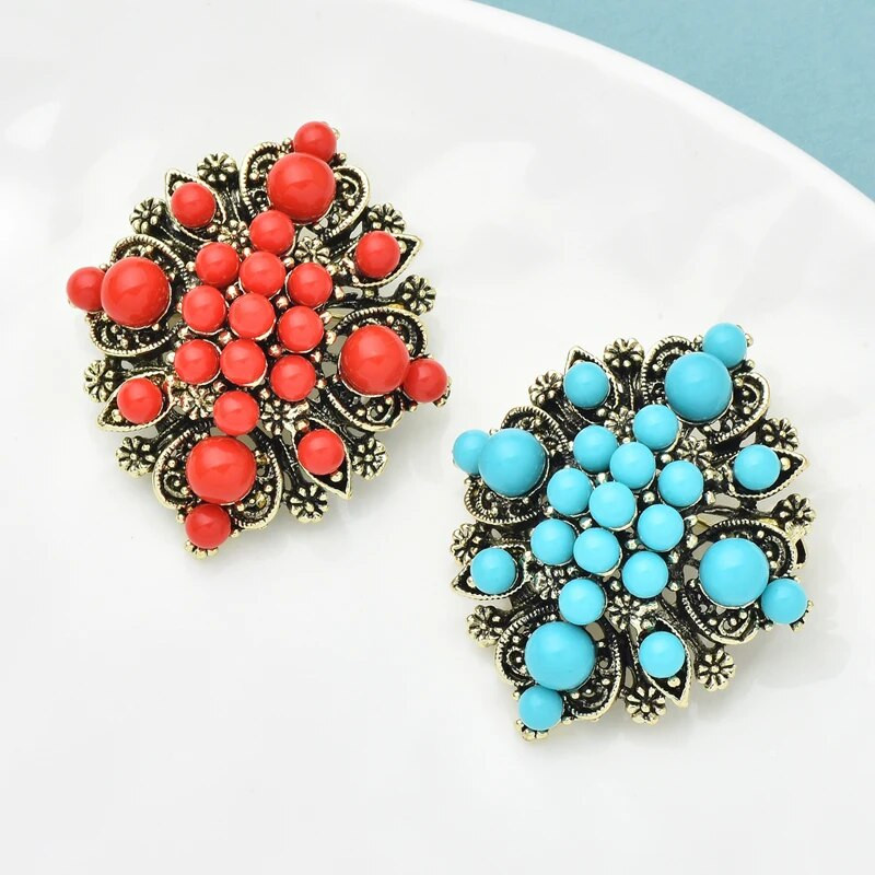 Wuli&baby Vintage Gėlės Sagės Smeigtukai Moterims Unisex 2 spalvų nacionalinio stiliaus geometrinės sagės segtukai Dovanos