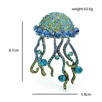 Wuli&baby Блестящи медузи Брошки за жени Унисекс 2-цветни кристали Красиви морски животни Парти Брошка Офис Игли Подаръци