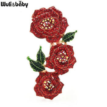 Wuli&baby Big Rhinestone Flower Καρφίτσες Γυναικείες 3χρωμες Αφρώδη τριαντάφυλλα Γάμοι Καρφίτσες για πάρτι Δώρα