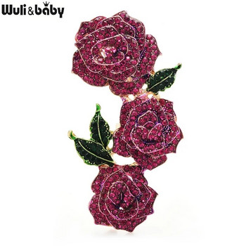 Wuli&baby Big Rhinestone Flower Καρφίτσες Γυναικείες 3χρωμες Αφρώδη τριαντάφυλλα Γάμοι Καρφίτσες για πάρτι Δώρα