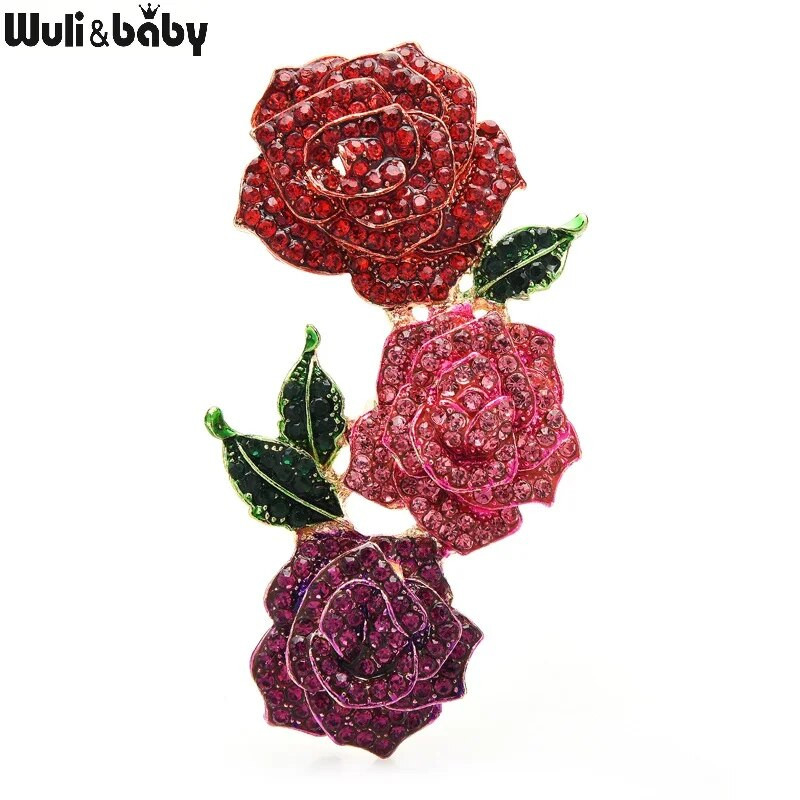 Wuli&baby suured kivist lilledega prossid, naiste 3-värvilised sädelevad roosid, pulmapidu prossinõelad, kingitused