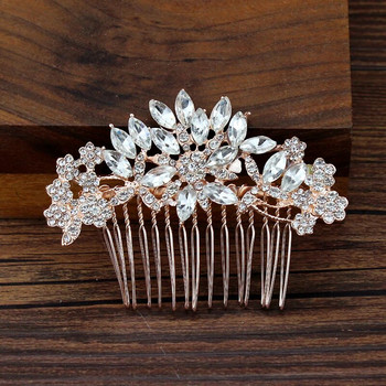 Дълга луксозна булчинска шапка с кристални листа Цвете Перла Сватбени гребени за коса за жени Аксесоари Момичешка прическа