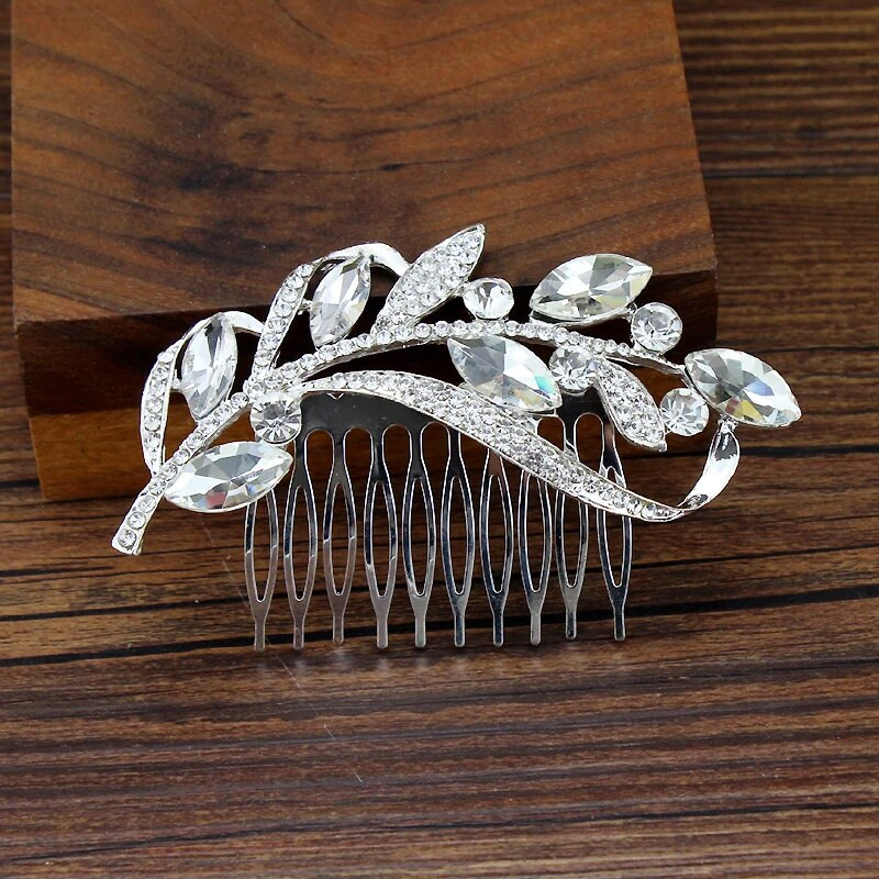 Long Luxury Crystal Leaf Pruudi peakate lillepärliga pulmajuuksekammid naistele Aksessuaarid Tüdrukute peakate