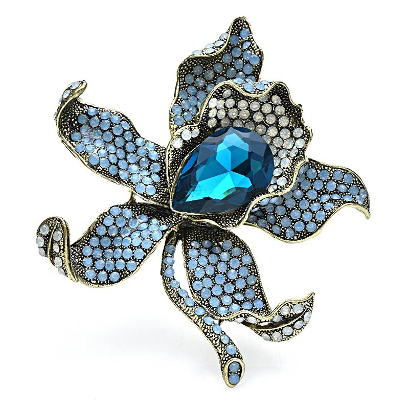 Wuli&baby suured luksuslikud lilledega prossid, naiste 3-värvilised sädelevad kivikristallid, võluvad taimed, peo-kontori prossid