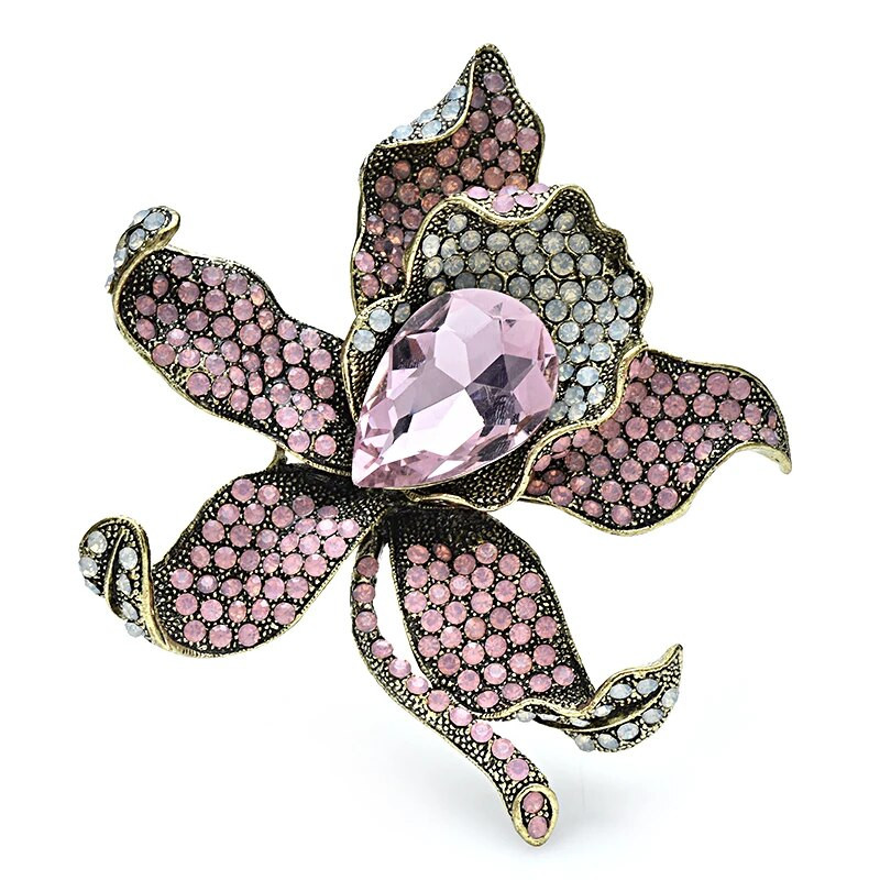 Wuli&baby suured luksuslikud lilledega prossid, naiste 3-värvilised sädelevad kivikristallid, võluvad taimed, peo-kontori prossid