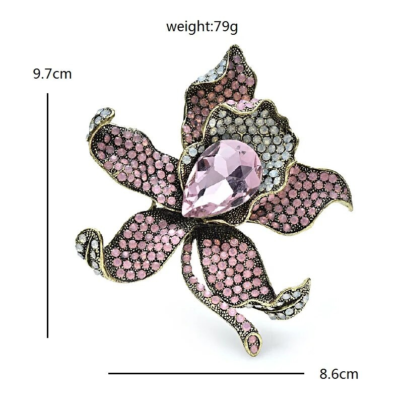 Wuli&baby suured luksuslikud lilledega prossid, naiste 3-värvilised sädelevad kivikristallid, võluvad taimed, peo-kontori prossid