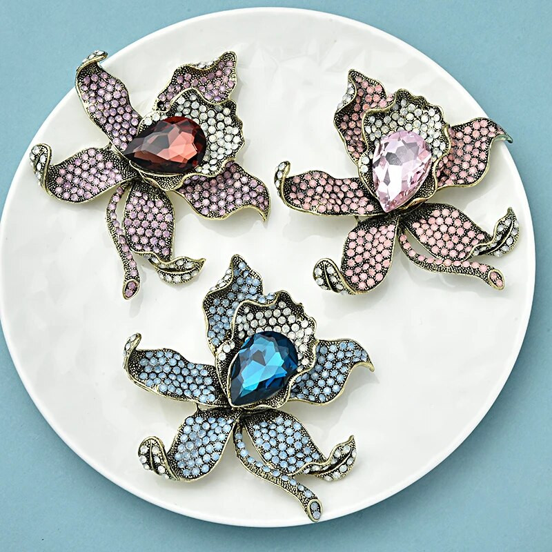 Wuli&baby suured luksuslikud lilledega prossid, naiste 3-värvilised sädelevad kivikristallid, võluvad taimed, peo-kontori prossid