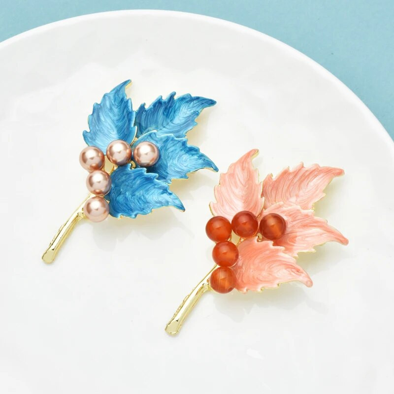 Wuli&baby Emamel Beauty Leaf Sagės Moterims Unisex 2 spalvų Klevo Augalai Vakarėlis Biuro sagės Smeigtukai Dovanos