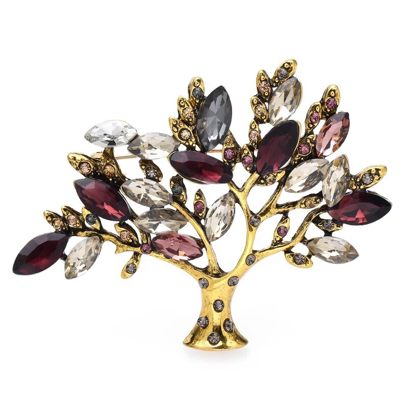 Wuli&baby Kalnų krištolinio medžio sagės moterims Vyriški 3 spalvų vintage Fortune Lucky Tree Party Biuro sagės smeigtukai Dovanos