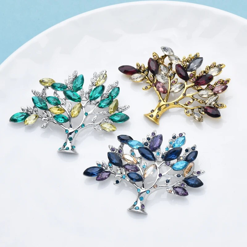 Wuli&baby Kalnų krištolinio medžio sagės moterims Vyriški 3 spalvų vintage Fortune Lucky Tree Party Biuro sagės smeigtukai Dovanos
