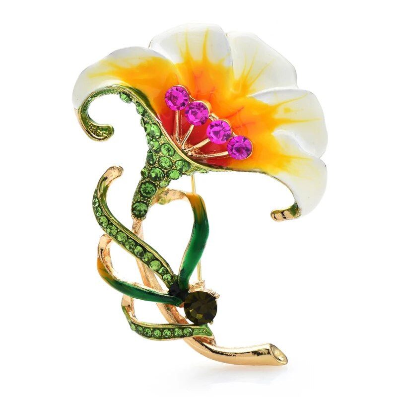 Wuli&baby Pretty Lily prossid naistele Unisex 2-värviline emailitud kivist lillepeo kontori pross Pin Kingid