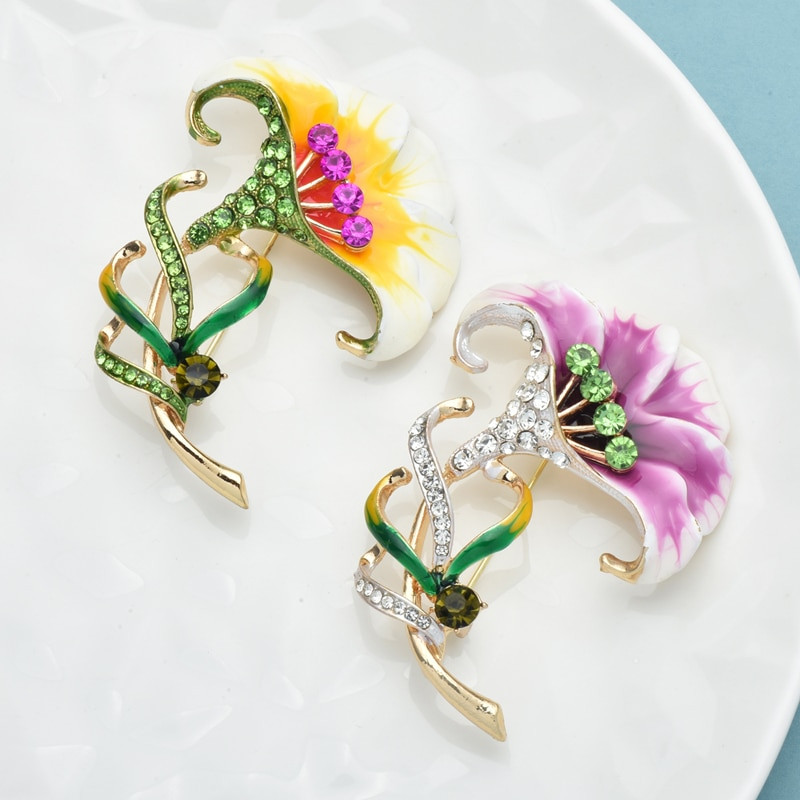 Wuli&baby Pretty Lily prossid naistele Unisex 2-värviline emailitud kivist lillepeo kontori pross Pin Kingid