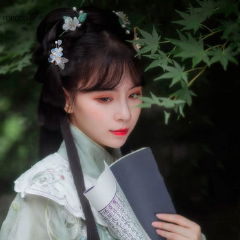 Ретро модни фиби за коса с цветя и странични щипки за жени Момичета Китайска Hanfu рокля Бижута за коса Аксесоари Перли Шапки