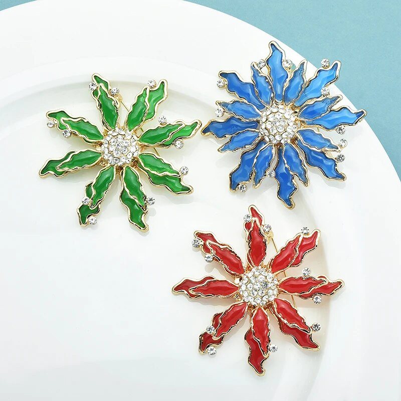 Wuli&baby lielas emaljas ziedu saktas Sievietēm Unisex 3 krāsu Rhinestone Skaisti augi Ballīte Biroja saktas piespraudes Dāvanas