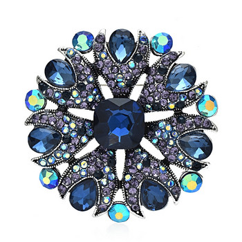 Wuli&baby Блестящи кръгли брошки с цветя Дамски 2-цветни кристали Palace Style Красота Парти Офис Брошка Игла Подаръци