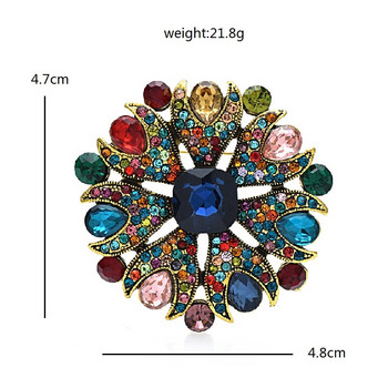 Wuli&baby Блестящи кръгли брошки с цветя Дамски 2-цветни кристали Palace Style Красота Парти Офис Брошка Игла Подаръци