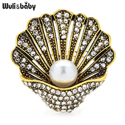 Wuli&baby Vintage Kalnų krištolinio kriauklių sagė Moterims Unisex Pearl Shell dizainas Kasdienis biuro sagės segės Dovanos