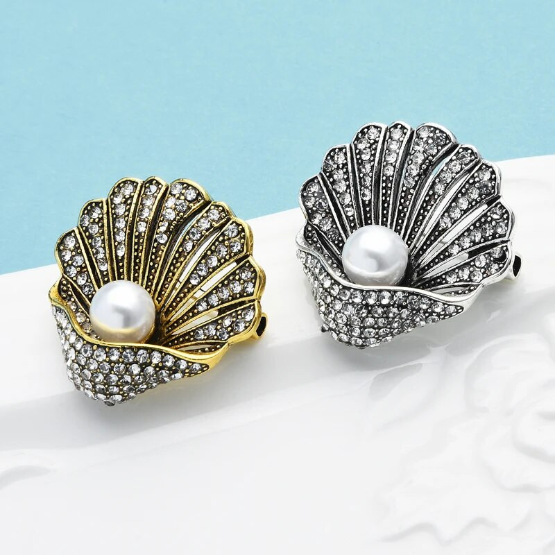 Wuli&baby Vintage καρφίτσα με κοχύλι από στρας Γυναικεία Unisex Σχέδιο με μαργαριταρένια κοχύλια Casual καρφίτσες γραφείου Δώρα