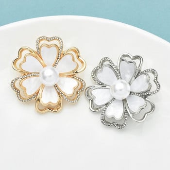 Wuli&baby All-match Flowers Καρφίτσες Γυναικείες Unisex 2χρωμα Rhinestone Pearl Plants Δώρα γραφείου καρφίτσα καρφίτσα