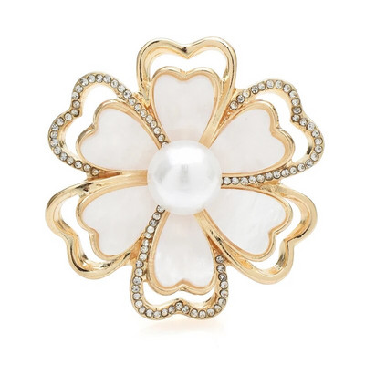 Wuli&baby Višeslojni Broševi s cvijećem za žene Unisex Dvobojni kamenčići Biserne biljke Party Uredski broš Igle Pokloni