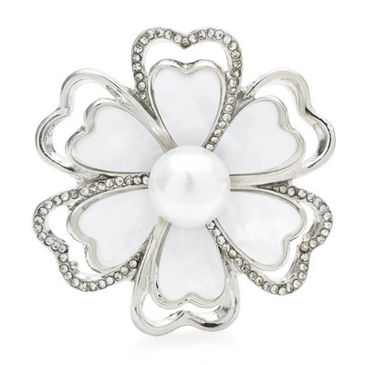 Wuli&baby Višeslojni Broševi s cvijećem za žene Unisex Dvobojni kamenčići Biserne biljke Party Uredski broš Igle Pokloni