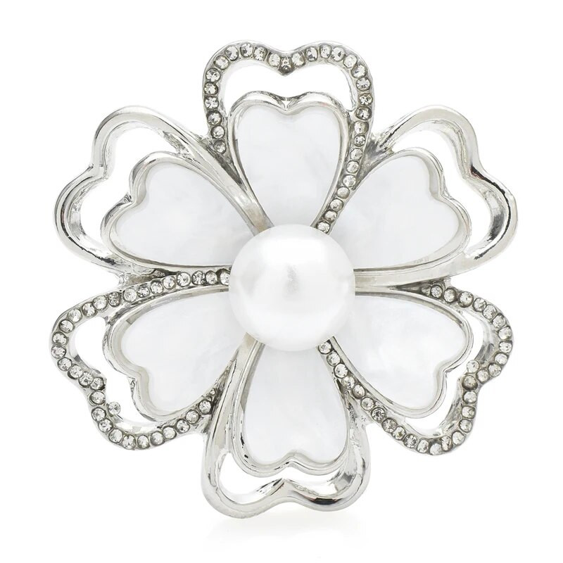 Wuli&baby Višeslojni Broševi s cvijećem za žene Unisex Dvobojni kamenčići Biserne biljke Party Uredski broš Igle Pokloni