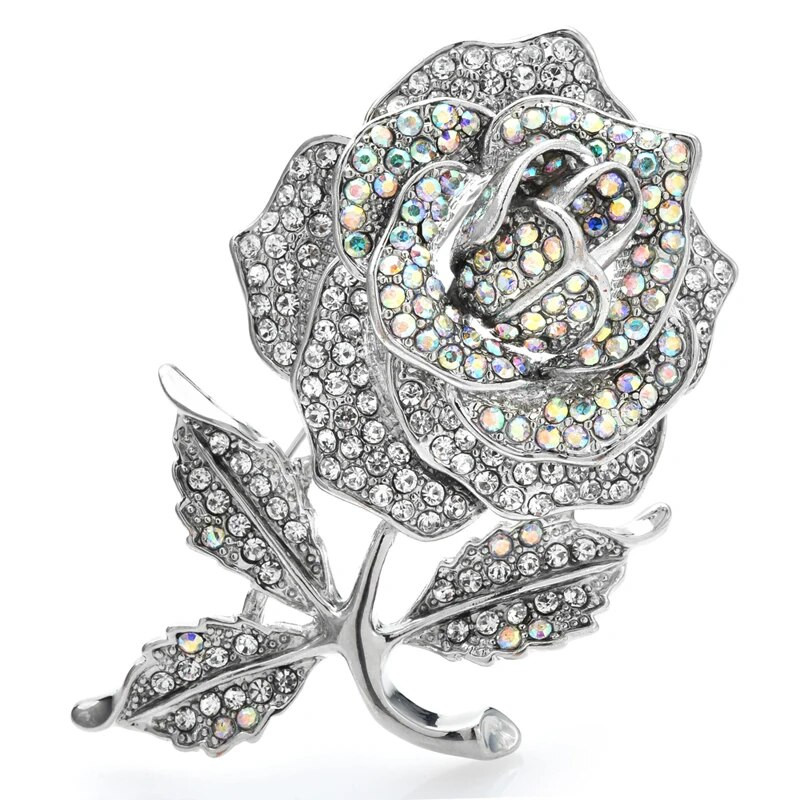 Wuli&baby Big Rose-Lillega prossid naistele Unisex 2-värviline kivist kaunitar Säravad Lilled Peokontori prossinõelad Kingitused