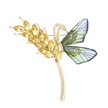 Wuli&baby Butterfly Wheat Дамски брошки 3 цвята Парти брошка с насекоми Игли Cyrstal Jewelry Аксесоар Подарък
