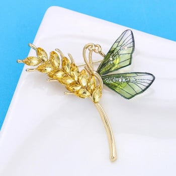 Wuli&baby Butterfly Wheat Дамски брошки 3 цвята Парти брошка с насекоми Игли Cyrstal Jewelry Аксесоар Подарък