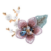 Wuli&baby Broșe noi de flori din dantelă pentru femei doamnă 3 culori Prun Bossom Flower Party Office Brose Ace Cadouri de Anul Nou