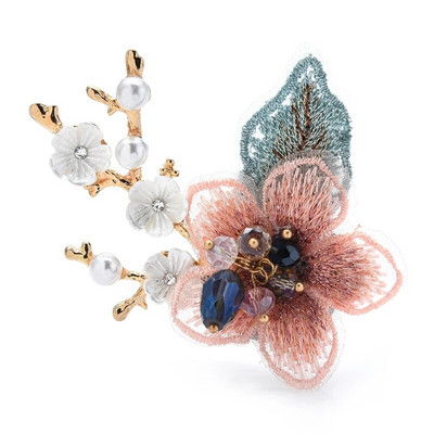 Wuli&baby Broșe noi de flori din dantelă pentru femei doamnă 3 culori Prun Bossom Flower Party Office Brose Ace Cadouri de Anul Nou