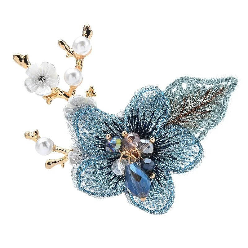 Wuli&baby Broșe noi de flori din dantelă pentru femei doamnă 3 culori Prun Bossom Flower Party Office Brose Ace Cadouri de Anul Nou