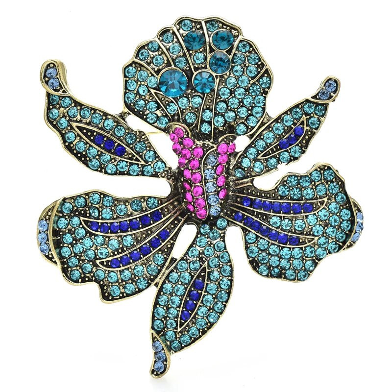 Wuli&baby Luksuslikud säravad lillelised prossid naistele Unisex 3-värvilised Beauty Plants Peokontori pross Kinitused