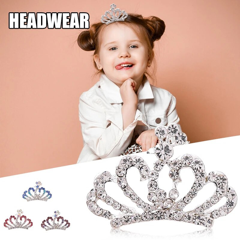 Printsessi peokroon uus laste sulam läikiv värvi kivikivist tiaara kroonprintsessi juukseaksessuaarid lilletüdruku tiaarad juustest ehted