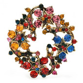 Wuli&baby Svjetlucavi vijenac Broševi s cvijećem za žene Unisex 4-bojni Ljepota Biljke Krug Novogodišnji broš Igle Pokloni