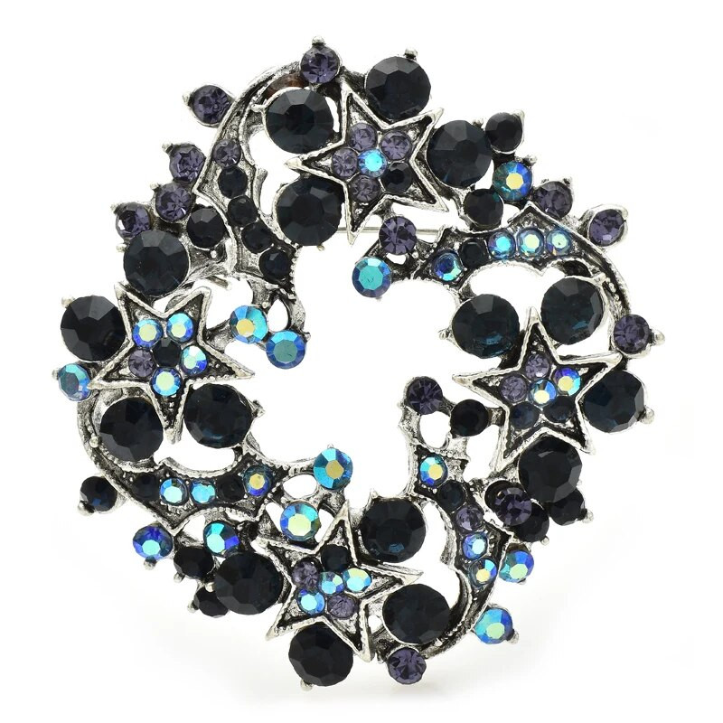 Wuli&baby Svjetlucavi vijenac Broševi s cvijećem za žene Unisex 4-bojni Ljepota Biljke Krug Novogodišnji broš Igle Pokloni