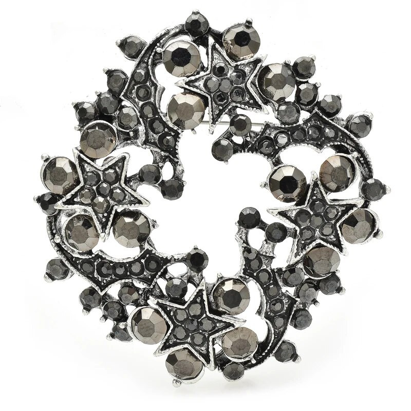 Wuli&baby Svjetlucavi vijenac Broševi s cvijećem za žene Unisex 4-bojni Ljepota Biljke Krug Novogodišnji broš Igle Pokloni