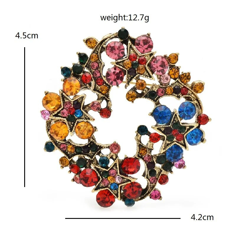 Wuli&baby Svjetlucavi vijenac Broševi s cvijećem za žene Unisex 4-bojni Ljepota Biljke Krug Novogodišnji broš Igle Pokloni