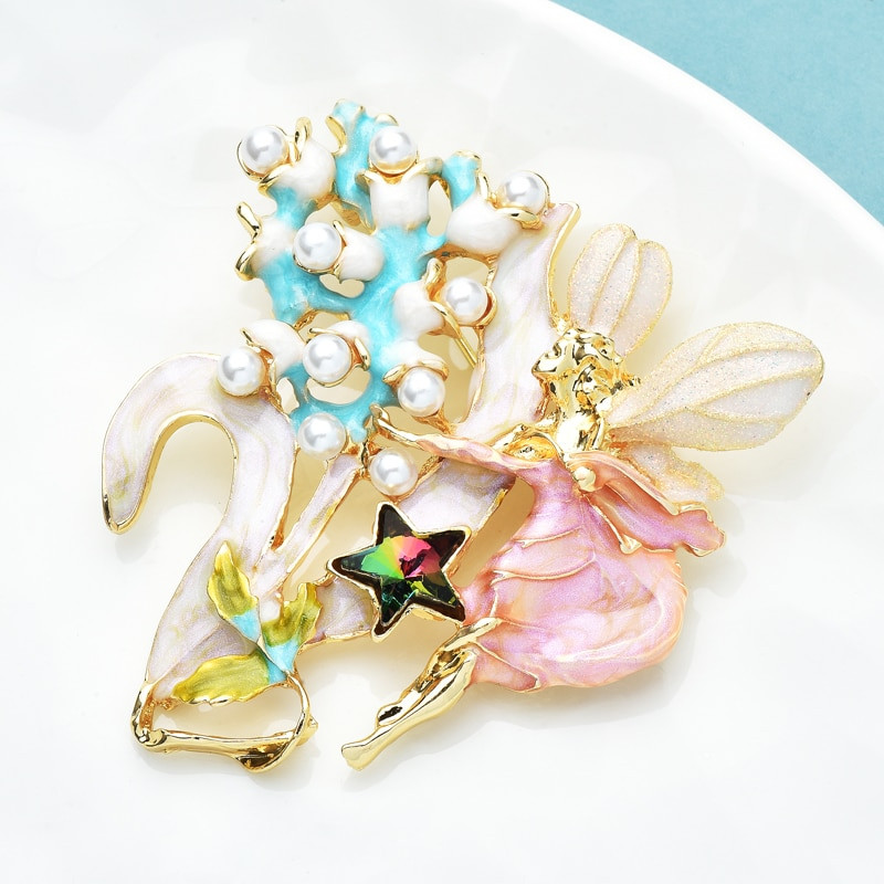 Wuli&baby Dragonfly Elf Broševi za žene Emajl Cvijet i Duh Ljepota Crtana figura Party Uredski broš Igla Pokloni