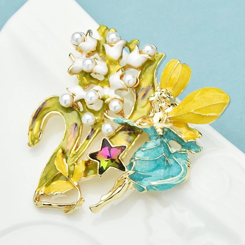 Wuli&baby Dragonfly Elf Broševi za žene Emajl Cvijet i Duh Ljepota Crtana figura Party Uredski broš Igla Pokloni