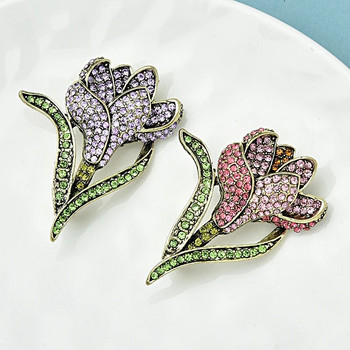 Wuli&baby Vintage Sparkling Flower Καρφίτσες για Γυναικείες Unisex 2χρωμα Rhinestone Beautiful Plants Δώρα για πάρτι γραφείου καρφίτσα καρφίτσα